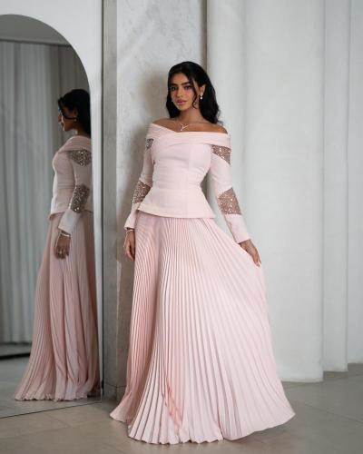 فستان سهرة الخامه كريب مكسر مع ترتر شك بلولو مع تك...
