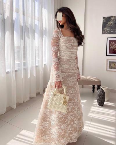 فستان دانتيل بتصميم انيق ناعم