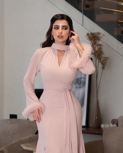 فستان سهرة الخامه جورجيت مبطن الطول