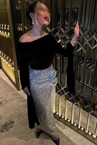 فستان سهرة ماسك قطيفه مع ترتر