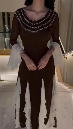 فستان شيفون مطرز يد