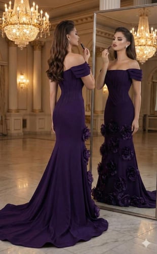 فستان موف مع ورد