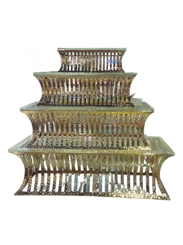 ستاندات للتقديم قاعدة ذهبي مستطيل مع صحن زجاج متوف...