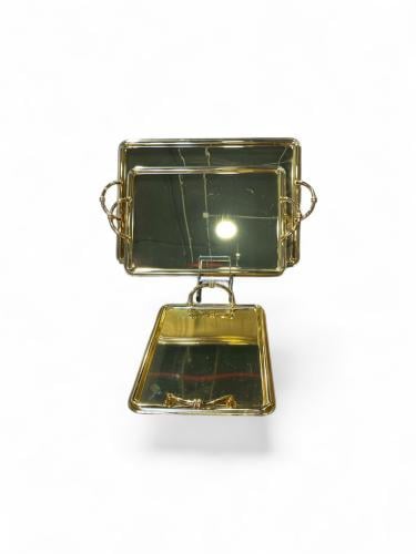 صواني تقديم ذهبي ثلاثه مقاسات استيل