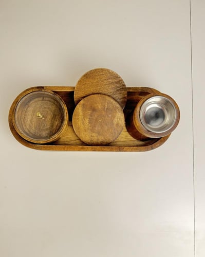 طقم مبخرة خشبي مع حامل أكواب