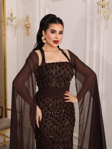 7692 فستان خرز شيفون