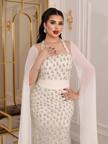 7692 فستان خرز شيفون