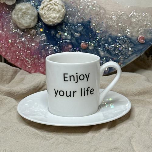 كوب قهوه تركيه مع صحن Enjoy your life