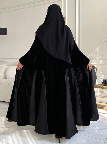 عباية نص كلوش مخمل وكريب صيفي بغيطان
