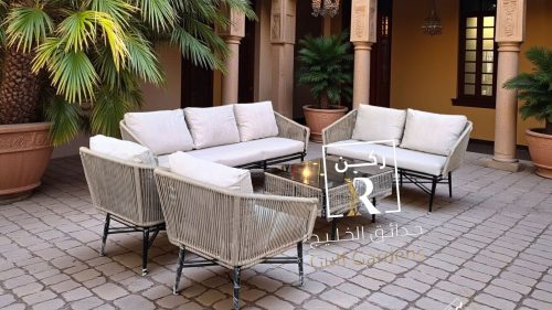 جلسه 7 اشخاص حديد ملبسه حبال مع طاوله كبير