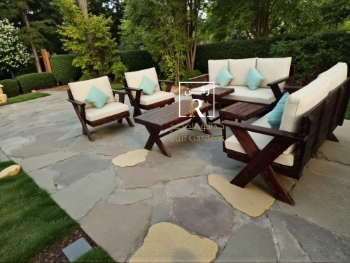 جلسه7 اشخاص خشب مع طاوله كبير وطاولتين خدمه