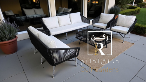 جلسه 7 اشخاص حديد ملبسه حبال مع طاوله كبير