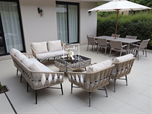 جلسه 7 اشخاص حديد ملبسه حبال مع طاوله كبير