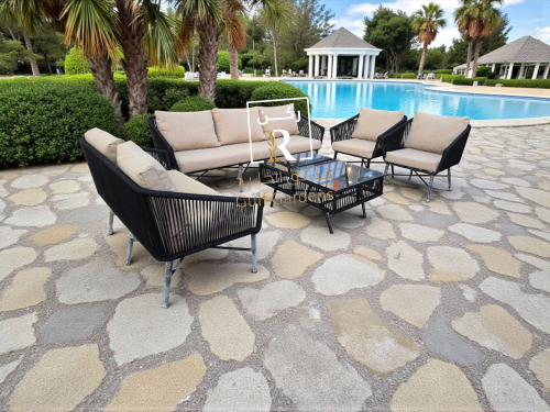 جلسه 7 حديد ملبسه حبال مع طاوله كبير