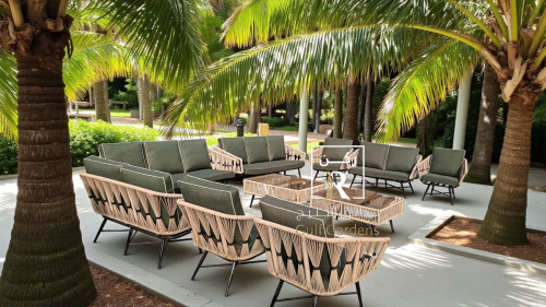 جلسه 14 شخص حديد ملبسه حبال مع طاولتين كبير