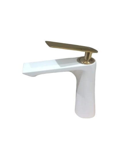 خلاط مغسلة ابيض مسكة ذهبي