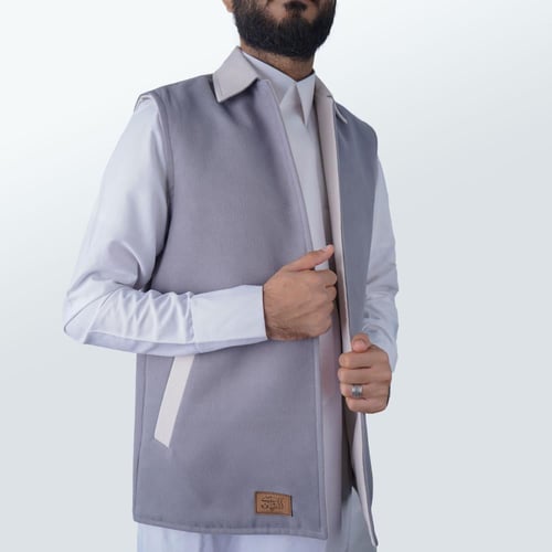 سدير رجالي جوخ قلاب دبل فيس (رصاصي سكري)