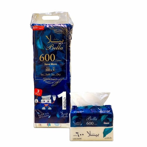 كرتون مناديل بيلا 600 – 24 عبوة 3 طبقات ونعومة فائ...