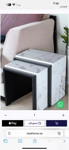 طقم طاولة خدمة وجانبية أسود وخشب بديل الرخام نيت ه...