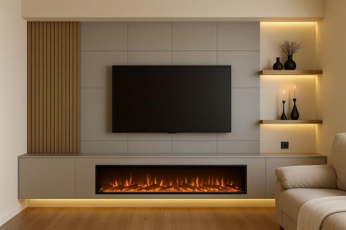 طاولة تلفزيون مع مدفأة مدمجة عصرية