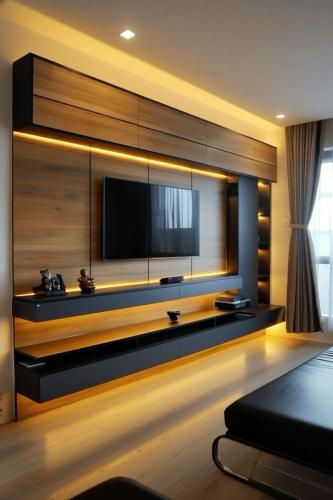 ركن تلفزيون مودرن بتصميم خشبي أنيق