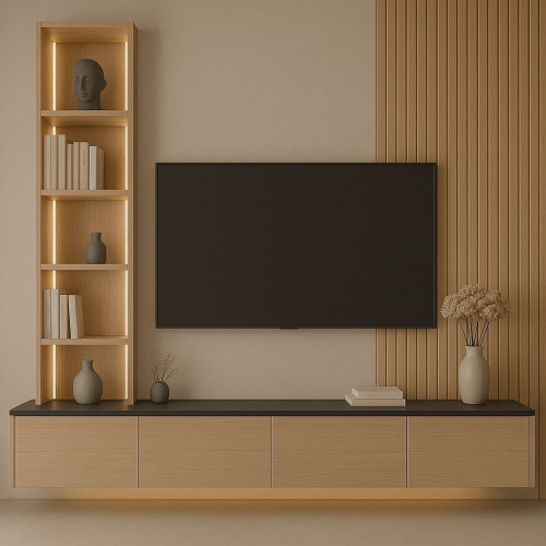 تفصيل طاولة تلفزيون مع ديكور حائط خلف تلفزيون - لو...