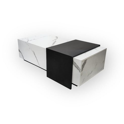 طاولة قهوة وسطية بدرج تخزين ألوان رخامي وأسود