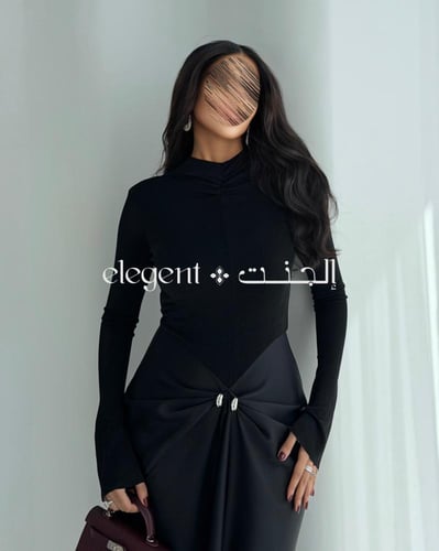 فستان سهرة أسود فخم بأكمام طويلة مع تفصيلة لؤلؤ أن...