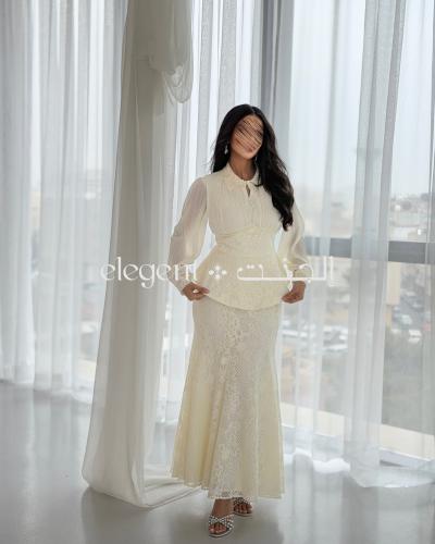 طقم شيفون ودانتيل سكري ملكي