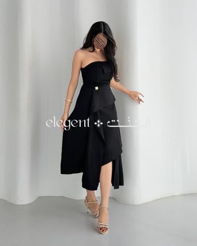 فستان أسود ناعم بقصة توب وطول متفاوت
