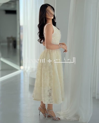 فستان ناعم سكري بتطريز ورود وترتر