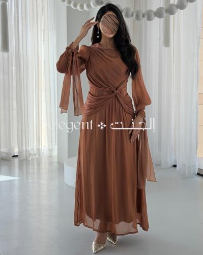 فستان ناعم درابيه طويل مع ربطة أكمام