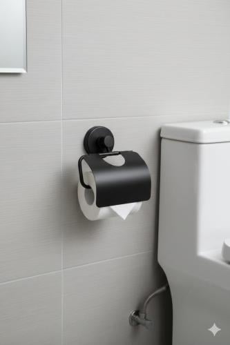 Black suction toilet paper holder