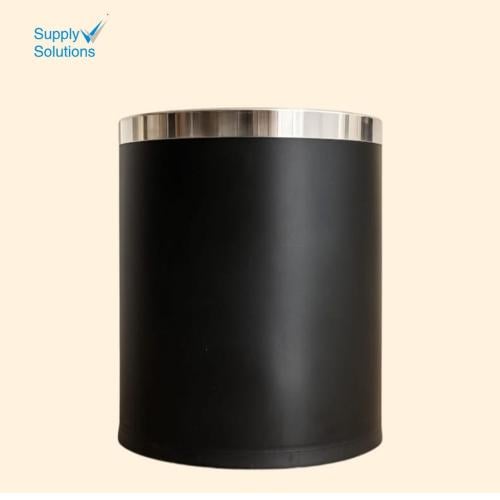 Luxury round trash bin in matte black with a shiny...