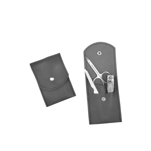 Nail care set 3 pieces with leather case — black