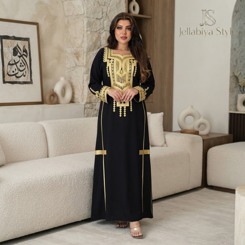 جلابية عسيري تطريز ذهبي