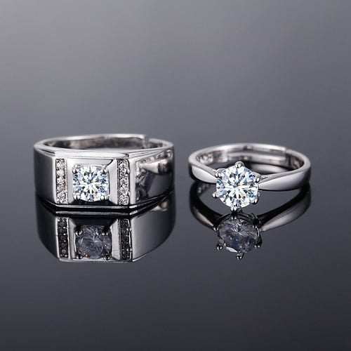 خواتم كابلز خطوبة زواج ارتباط مطلية فضة مزينة بحجر...