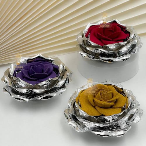 بكج 3 مباخر فضي مع 3 وردات بخور