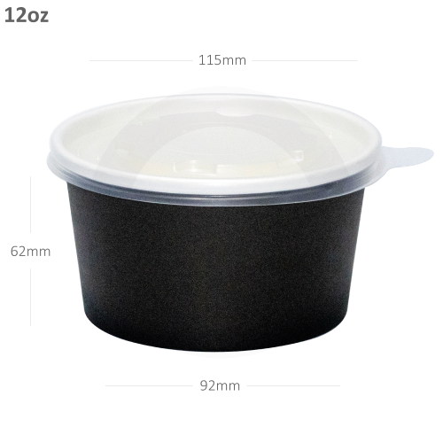 كوب شوربة 12 اونص اسود ورق ابيض مع غطاء حراري 500...
