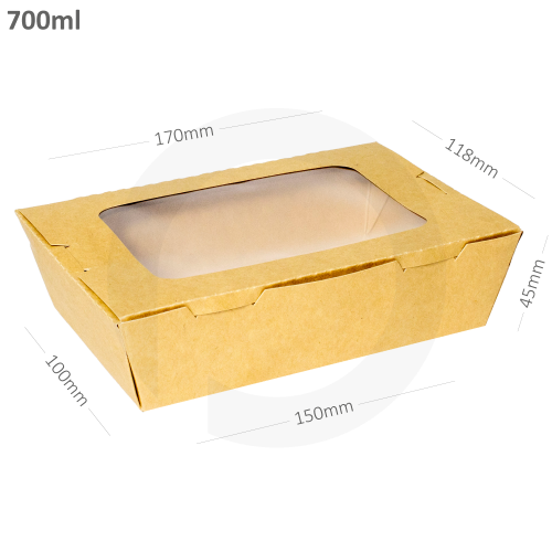 علبه طعام 700 مل ورق كرافت بنافذة بلاستيك شفاف 200...