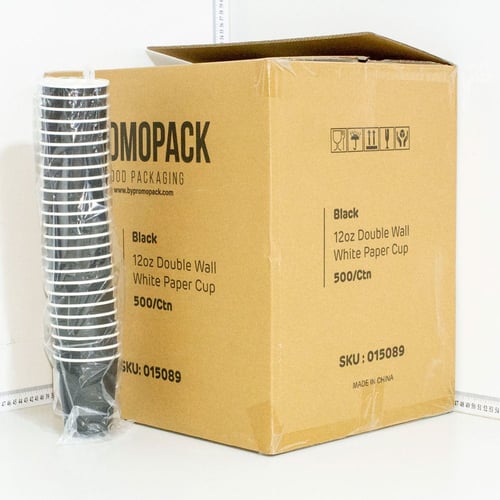 كوب قهوة 12 اونص اسود طبقتين ورق ابيض 500 حبة