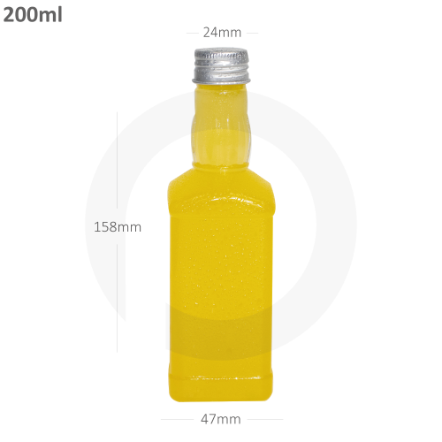 قارورة عصير 200 مل بلاستيك شفاف بغطاء الومنيوم فضي...