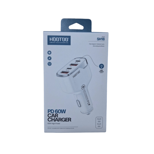 HOOTOO - شاحن سيارة 60W منفذين USB منفذين PD