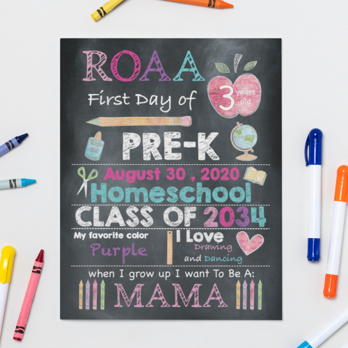 لوحة معلومات الطفل في أول يوم دراسي باللغة الانجلي...