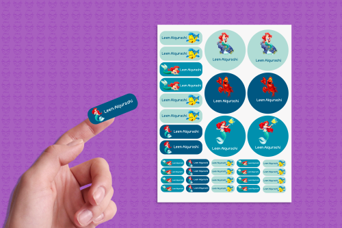 استيكر مدرسي بالاسم ليتل ميرميد اريال