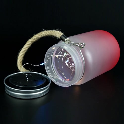 فانوس ميسون جار مضيء وملون بتصميم رمضان مع كتابة ا...