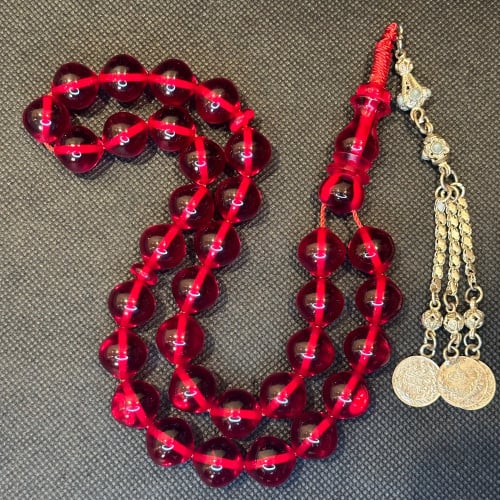 سبحه فاتوران ألماني لون رماني شفاف كركوشه فضه