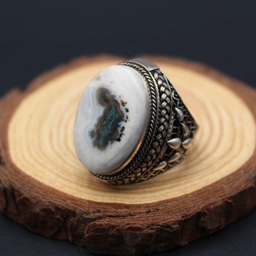 خاتم عقيق يماني طحلبي مقاس 9 انجليزي _ 20 عربي