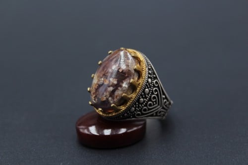 خاتم عقيق يماني طحلبي مقاس 7.5انجليزي _ 16 عربي