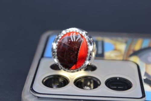 خاتم عقيق يماني كبدي طحلبي مقاس 9 انجليزي _ 20 عرب...